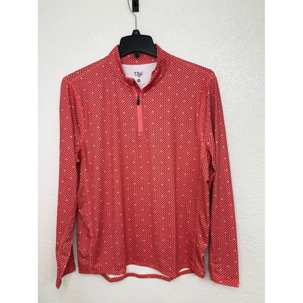 1764 Mens Quarter Zip Pullover Coral Orange Geometric Golf Performance Shirt M